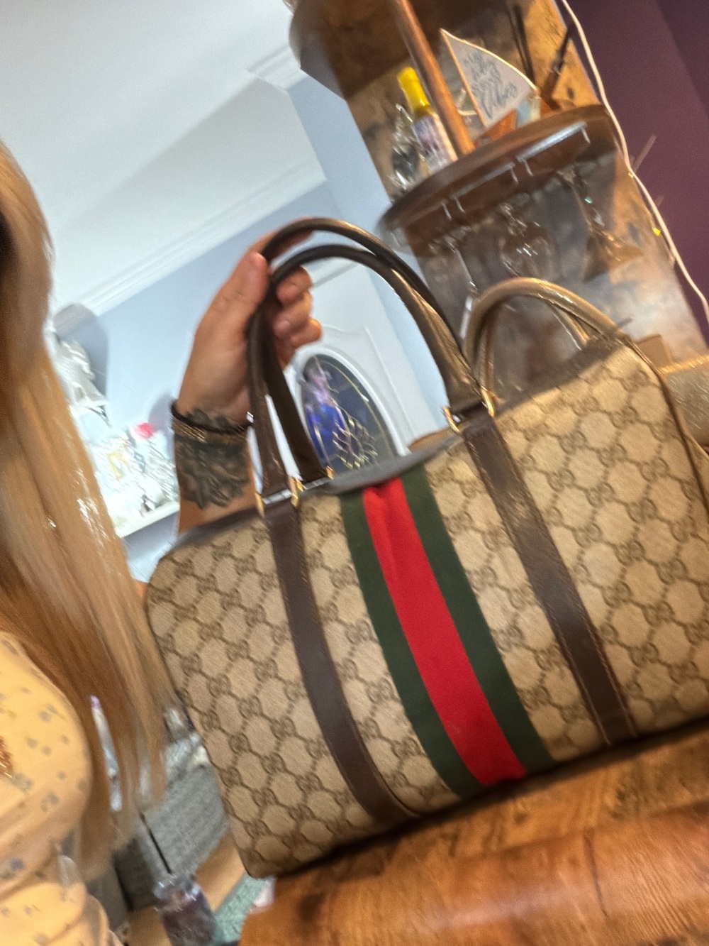 Gucci Beige Monogram Duffel with Red & Green Center Stripe - Picture 11 of 12
